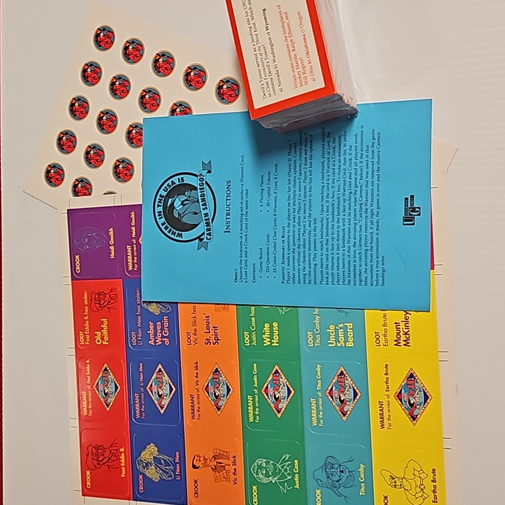 "Where in the USA is Carmen Sandiego?" replacement game pieces cards stickers +
